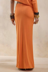 Marlena | Orange Twisted Split Maxi Skirt